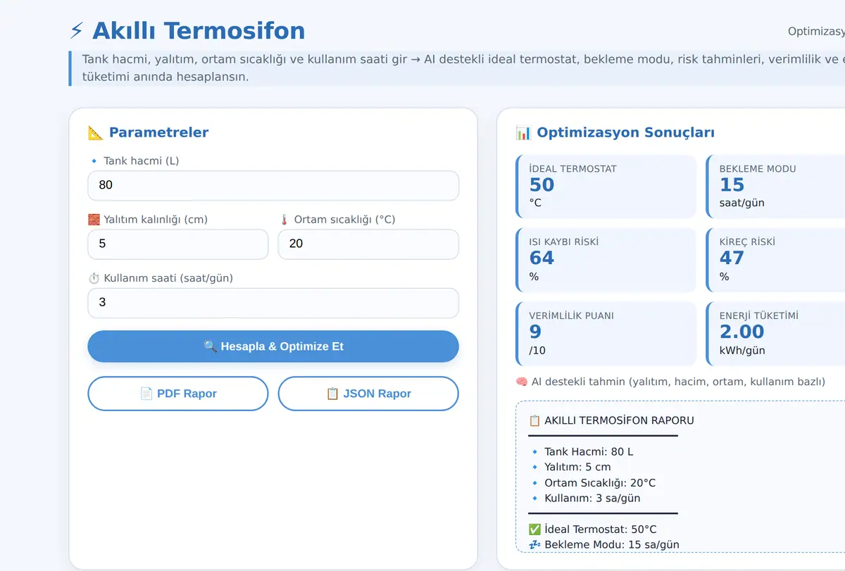 Akıllı Termosifon Sıcak Su Optimizasyon Hesapla ekran görüntüsü