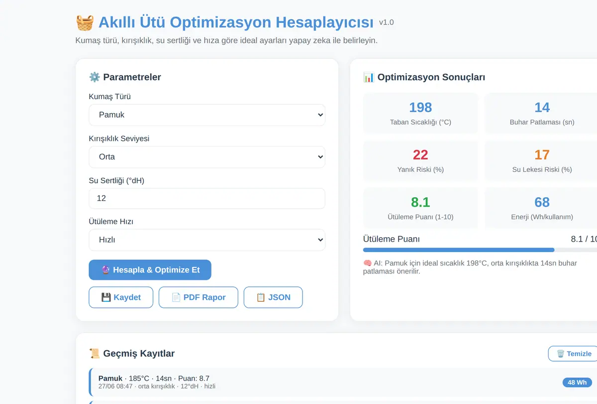 Akıllı Ütü Optimizasyon Hesaplayıcısı ekran görüntüsü