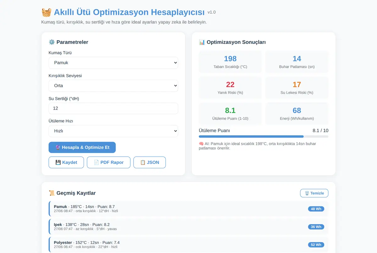 Akıllı Ütü Optimizasyon Hesaplayıcısı ekran görüntüsü 2