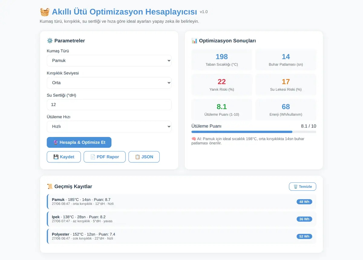 Akıllı Ütü Optimizasyon Hesaplayıcısı ekran görüntüsü 3