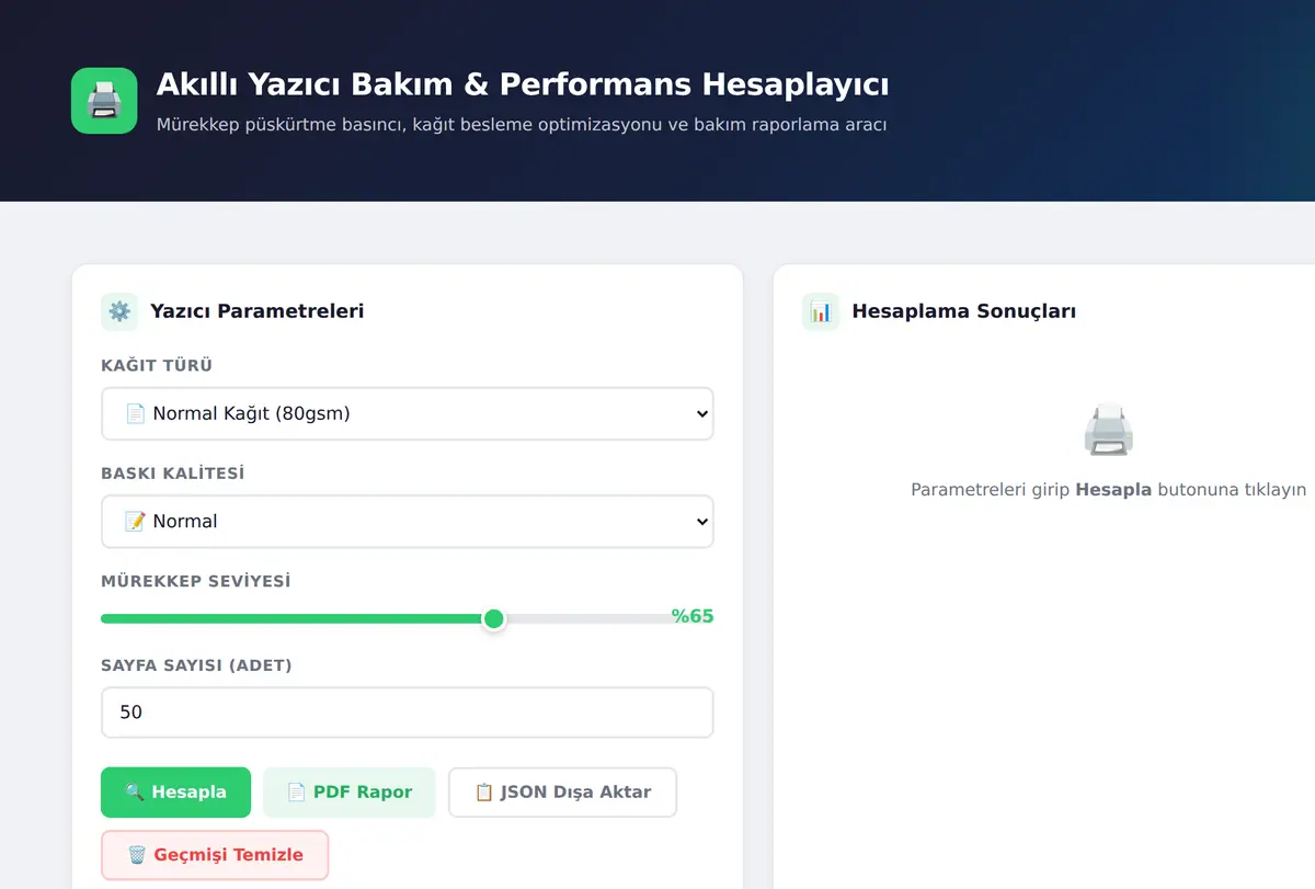 Akıllı Yazıcı Bakım & Performans Hesaplayıcı ekran görüntüsü