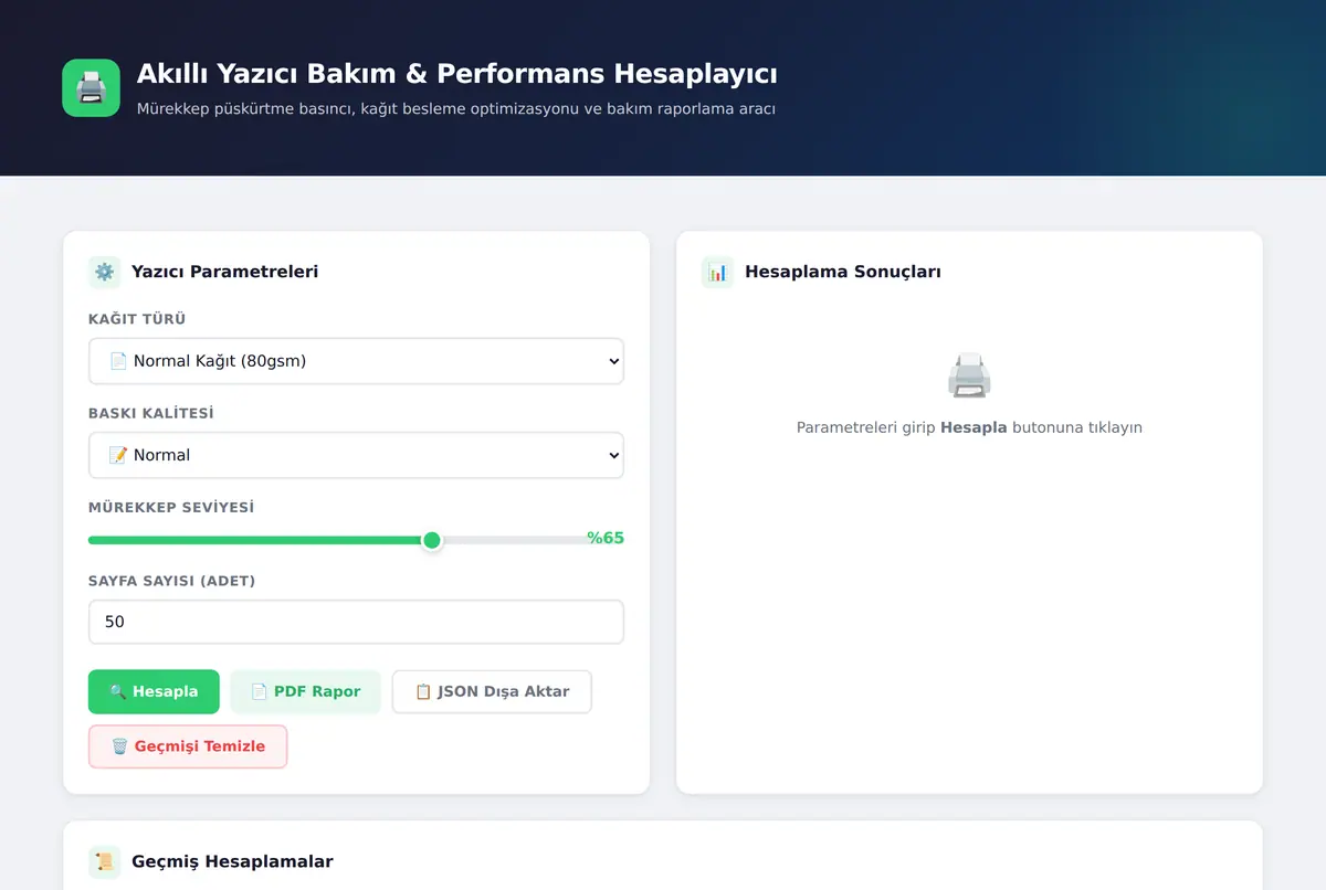 Akıllı Yazıcı Bakım & Performans Hesaplayıcı ekran görüntüsü 2