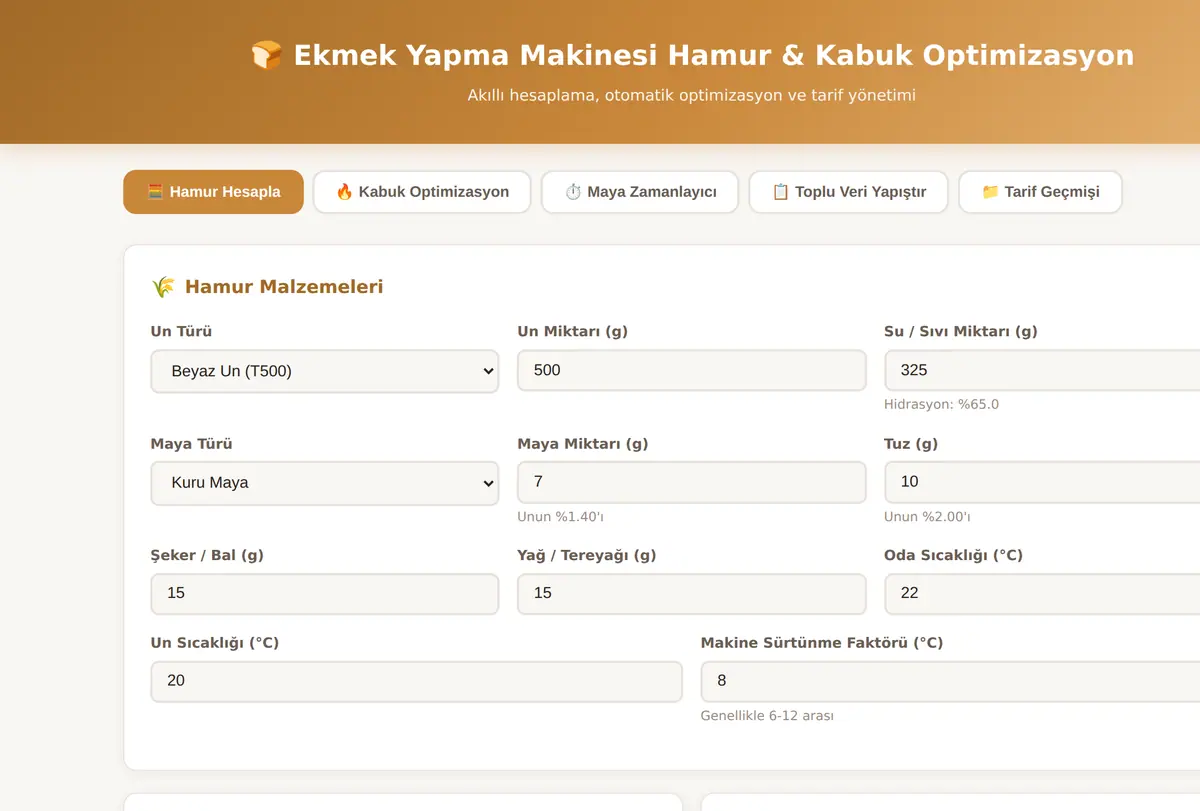 Ekmek Yapma Makinesi Hamur & Kabuk Optimizasyonu ekran görüntüsü