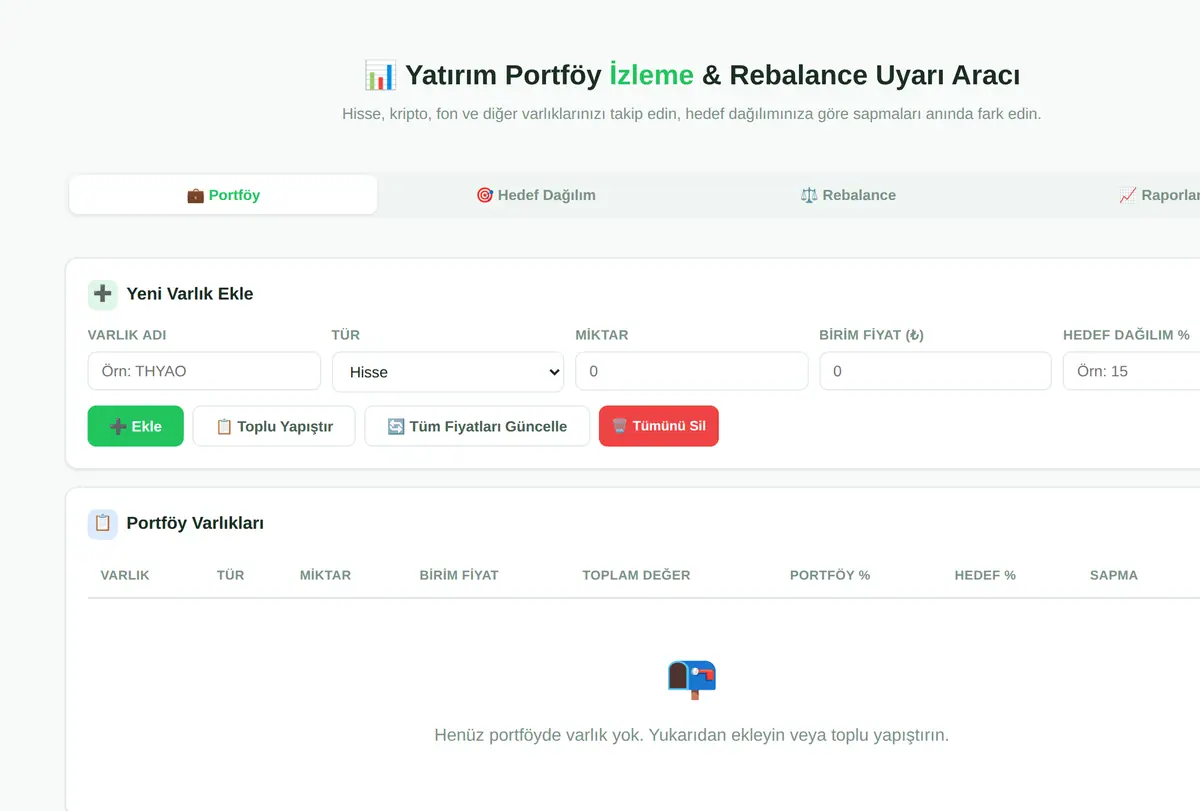 Yatırım Portföy İzleme & Rebalance Uyarı Aracı ekran görüntüsü