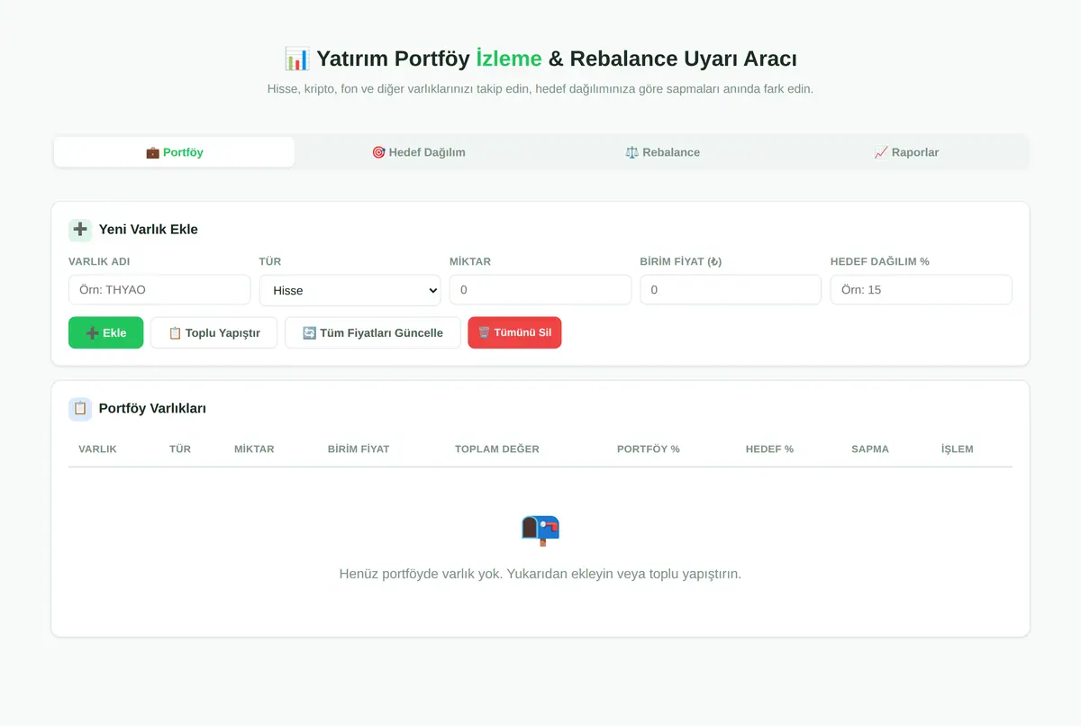 Yatırım Portföy İzleme & Rebalance Uyarı Aracı ekran görüntüsü 2