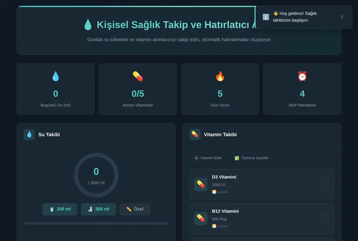 Kişisel Sağlık Takip ve Hatırlatıcı Aracı ekran görüntüsü 2