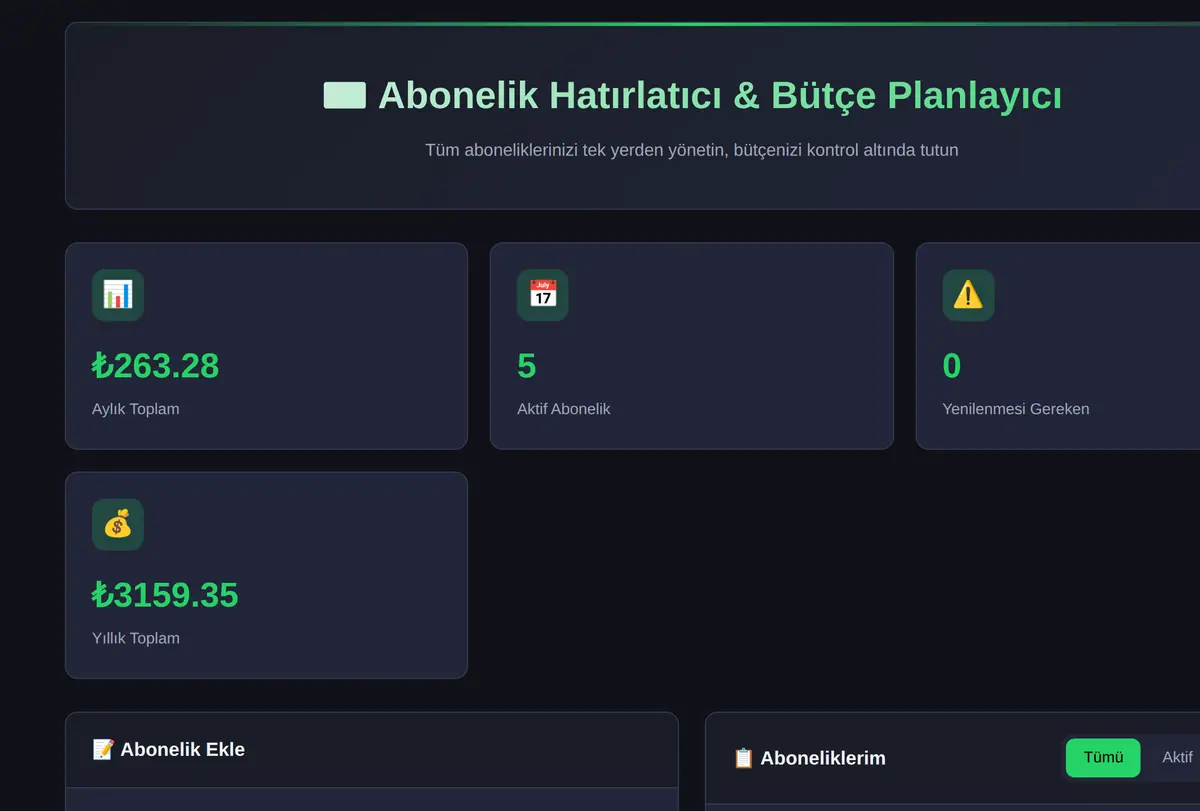 Abonelik Hatırlatıcı & Bütçe Planlayıcı ekran görüntüsü