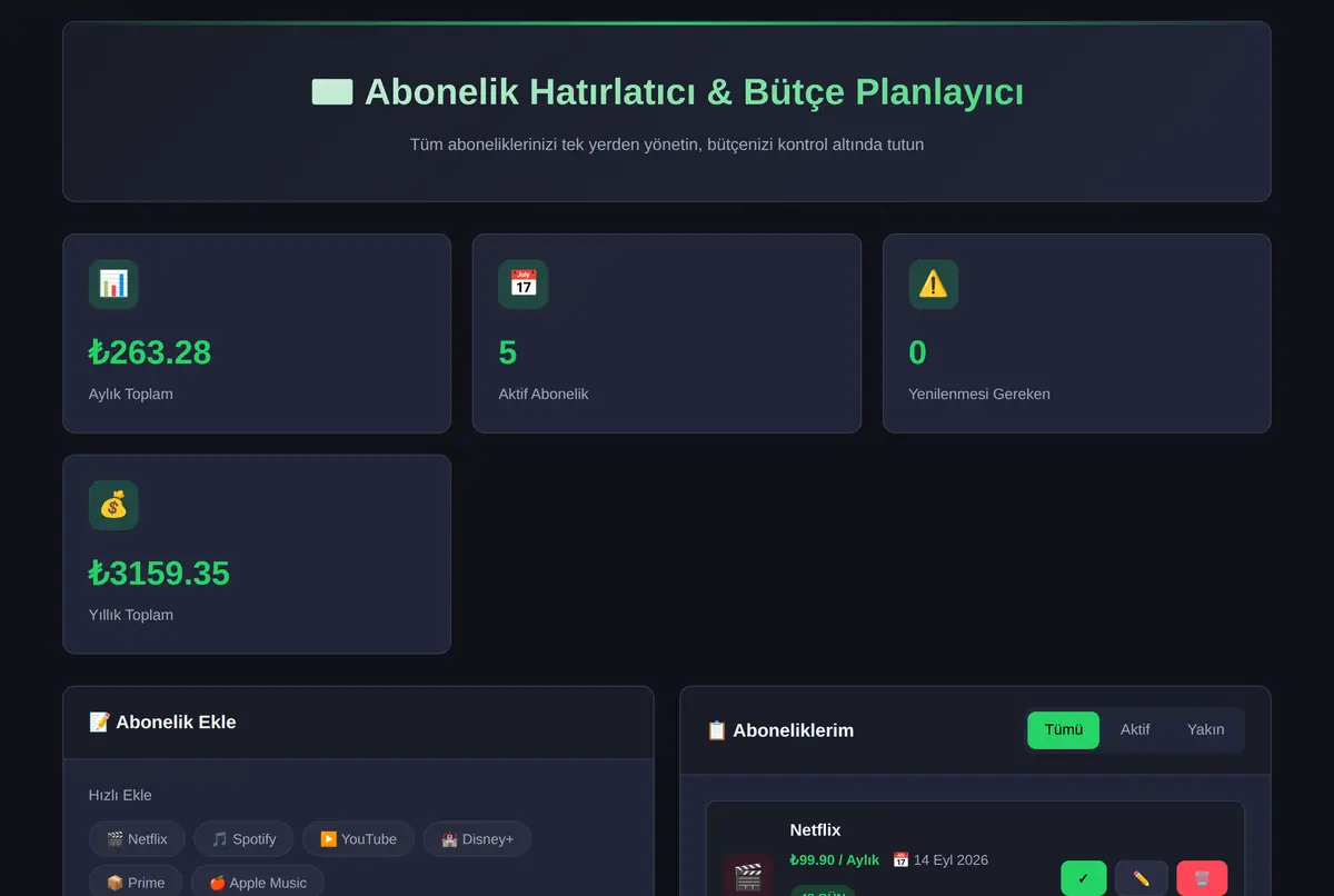 Abonelik Hatırlatıcı & Bütçe Planlayıcı ekran görüntüsü 2