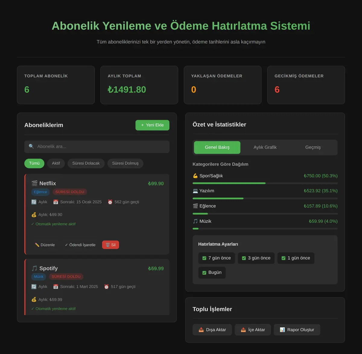 Abonelik Yenileme ve Ödeme Hatırlatma Sistemi ekran görüntüsü 3