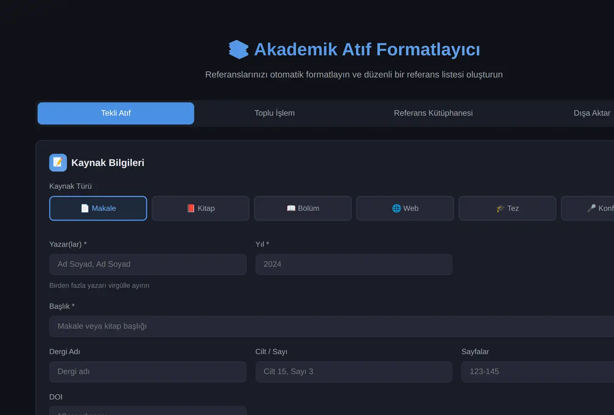 Akademik Atıf Formatlayıcı ve Referans Listesi ekran görüntüsü