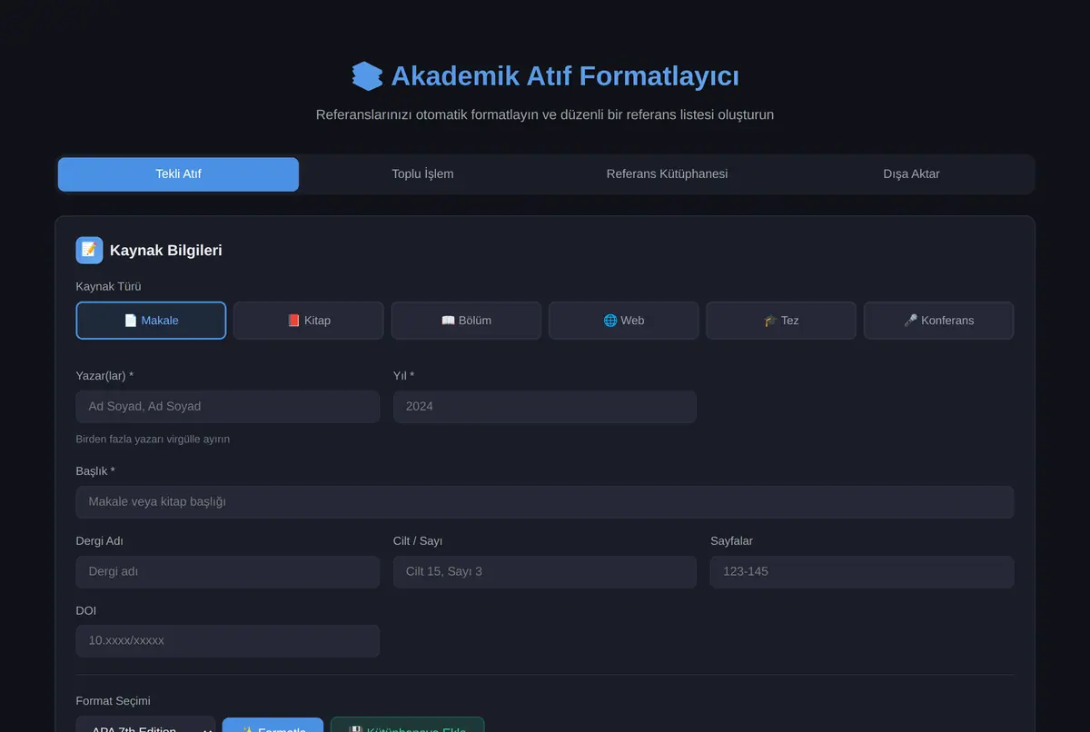 Akademik Atıf Formatlayıcı ve Referans Listesi ekran görüntüsü 2