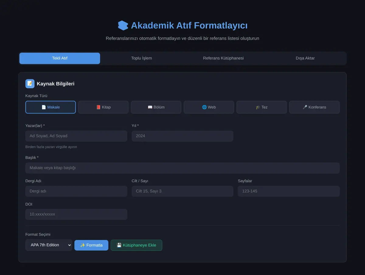 Akademik Atıf Formatlayıcı ve Referans Listesi ekran görüntüsü 3
