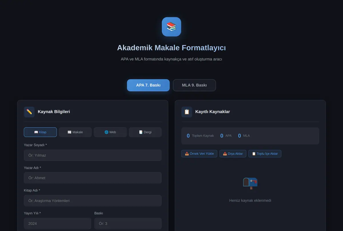 Akademik Makale Formatlayıcı - APA/MLA ekran görüntüsü 2
