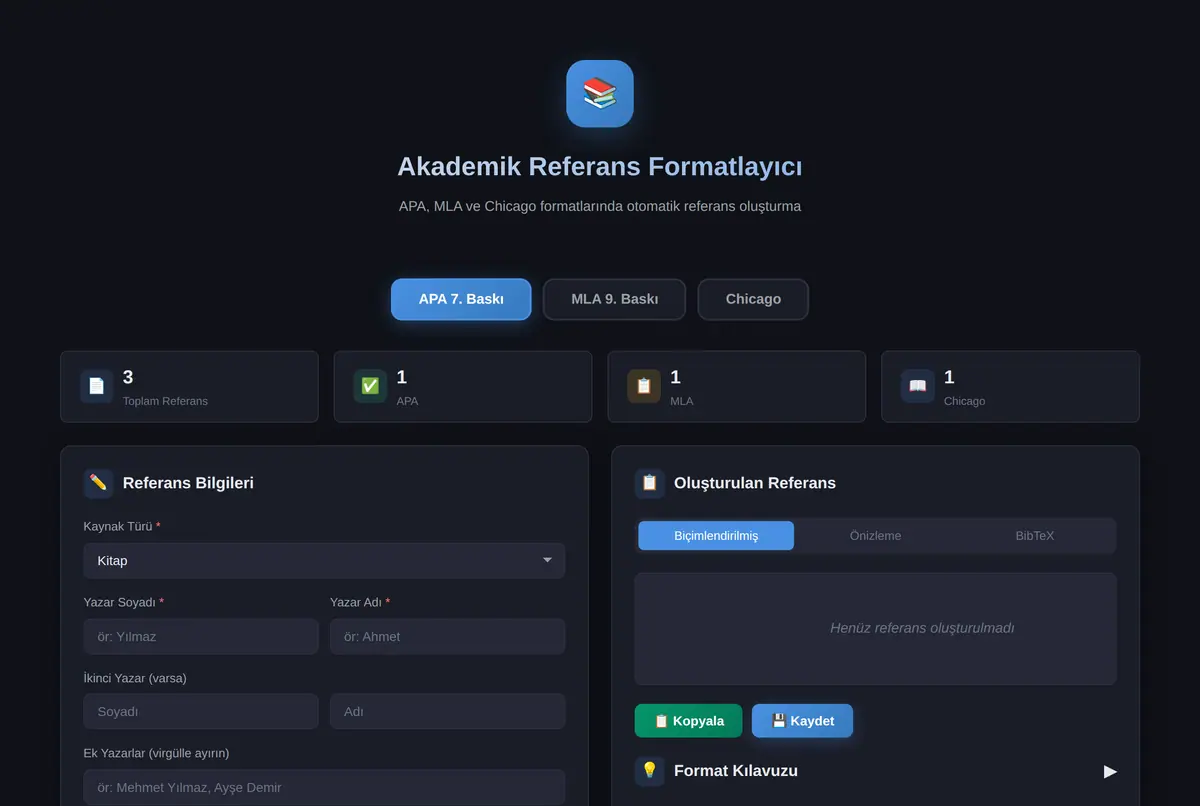 Akademik Referans Formatlayıcı APA/MLA/Chicago ekran görüntüsü 2