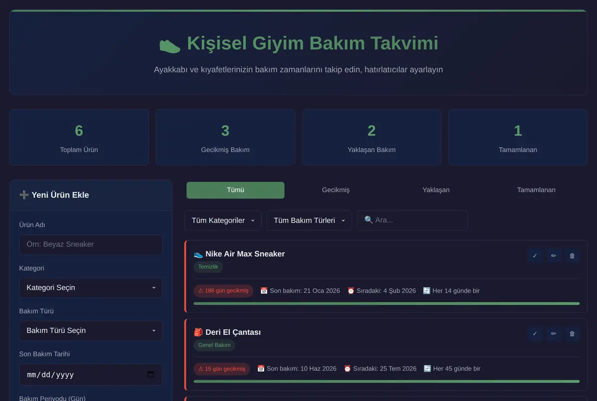 Kişisel Giyim Bakım Takvimi ve Hatırlatıcı ekran görüntüsü 2