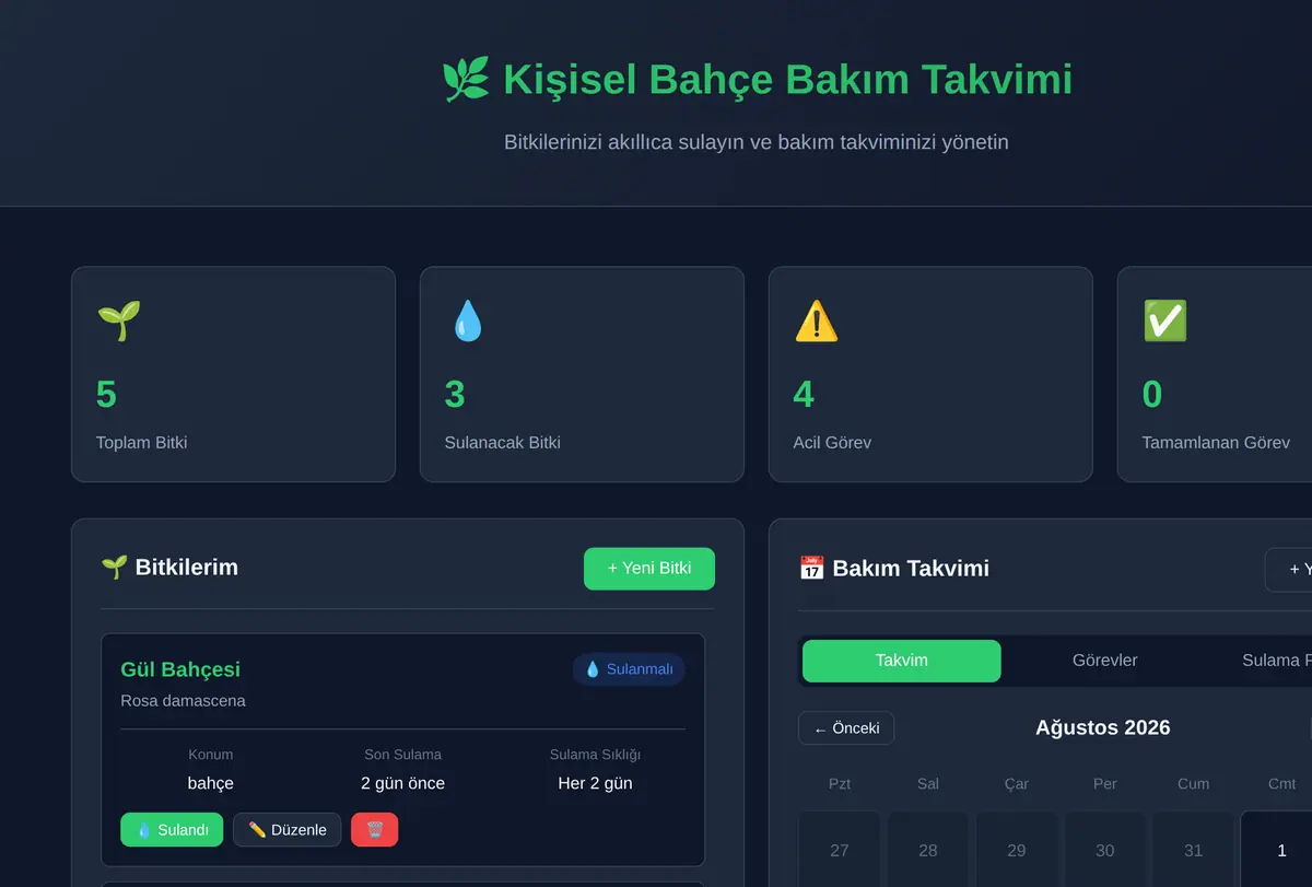 Kişisel Bahçe Bakım Takvimi ve Sulama Hatırlatıcı ekran görüntüsü
