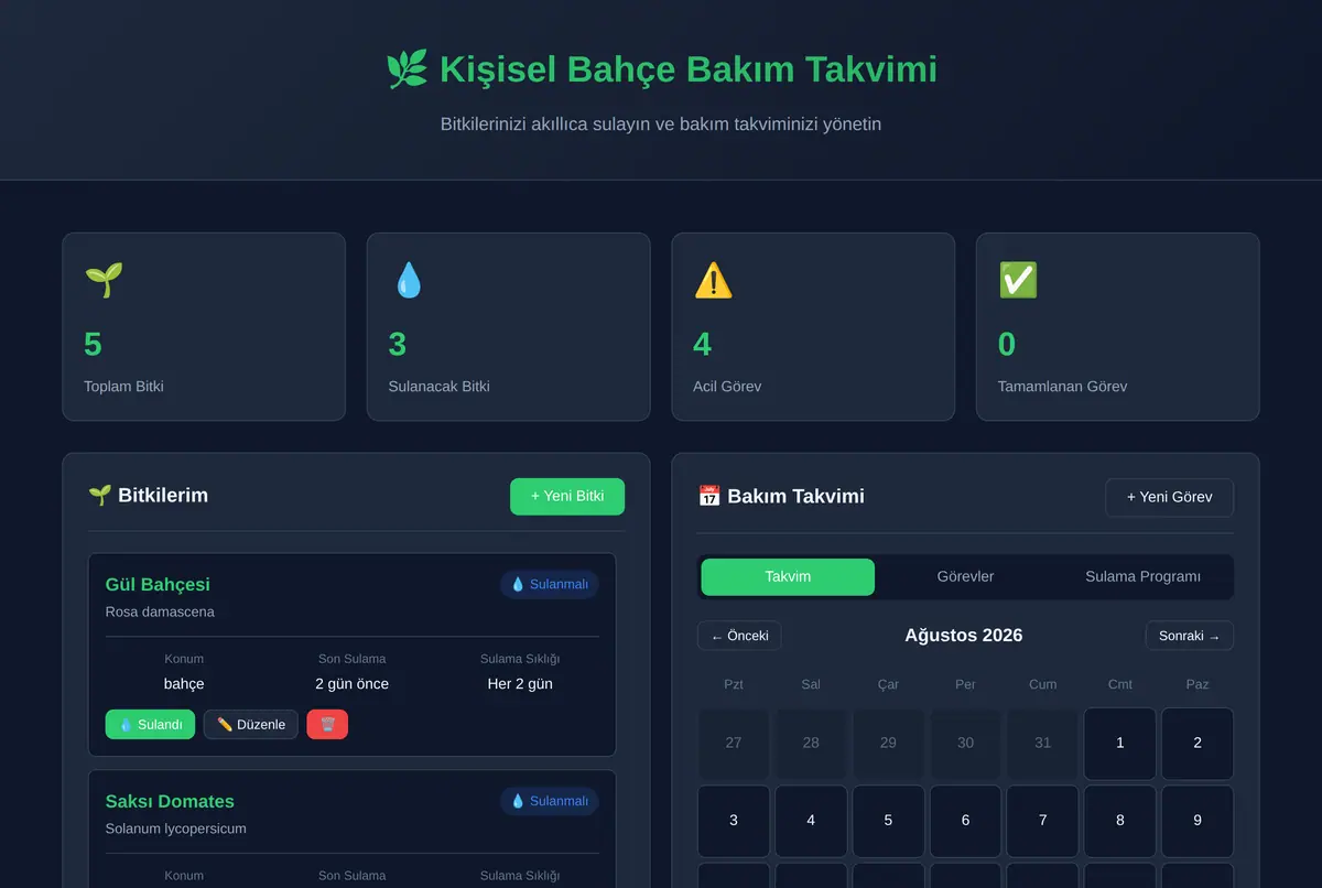 Kişisel Bahçe Bakım Takvimi ve Sulama Hatırlatıcı ekran görüntüsü 2