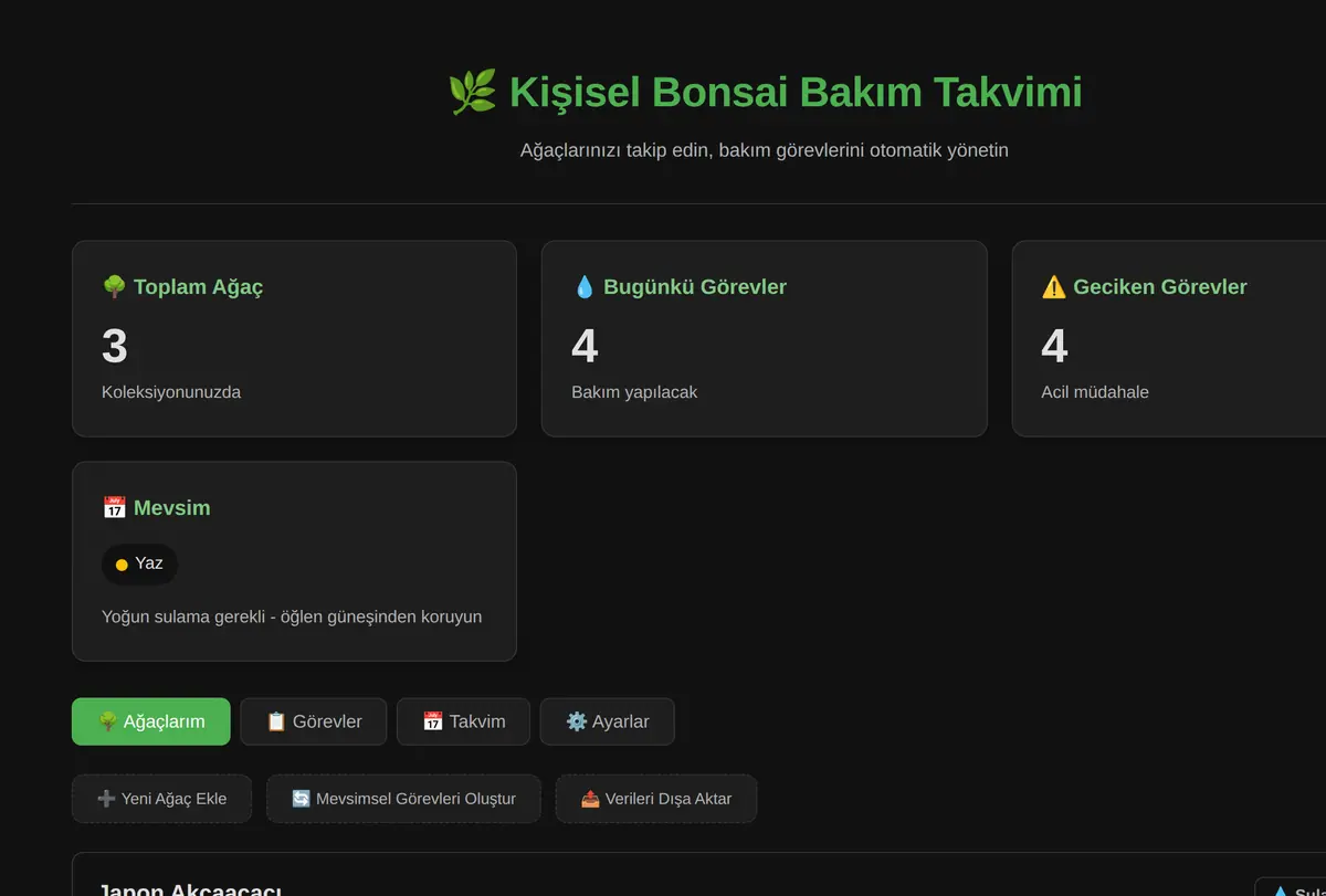 Kişisel Bonsai Bakım Takvimi & Sulama Hatırlatıcı ekran görüntüsü
