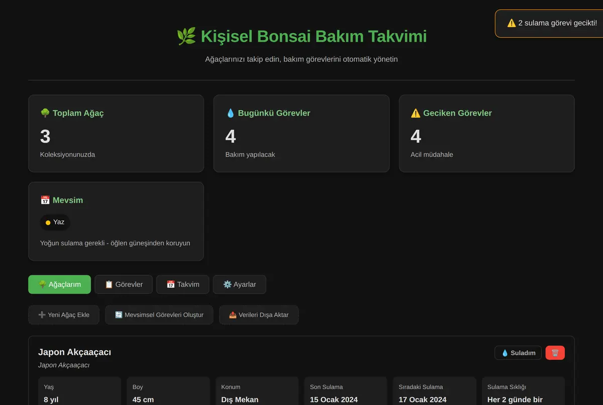 Kişisel Bonsai Bakım Takvimi & Sulama Hatırlatıcı ekran görüntüsü 2