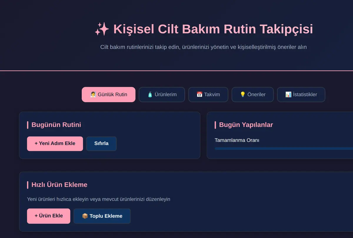 Kişisel Cilt Bakım Rutin Takipçisi ekran görüntüsü