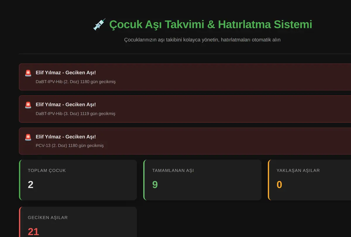 Çocuk Aşı Takvimi & Hatırlatma Sistemi ekran görüntüsü