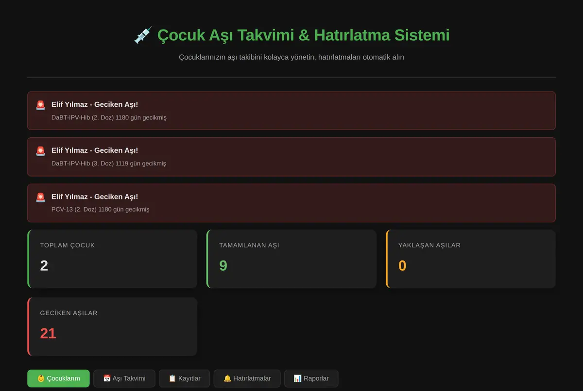 Çocuk Aşı Takvimi & Hatırlatma Sistemi ekran görüntüsü 2
