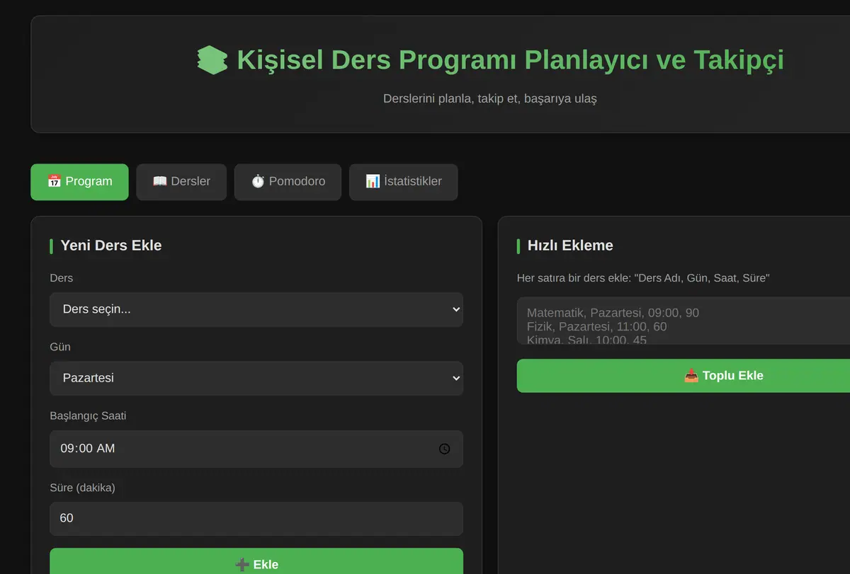 Kişisel Ders Programı Planlayıcı ve Takipçi ekran görüntüsü