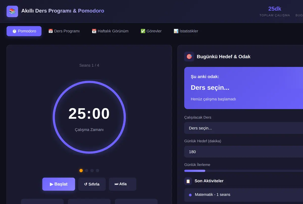 Akıllı Ders Programı & Pomodoro Zamanlayıcı ekran görüntüsü