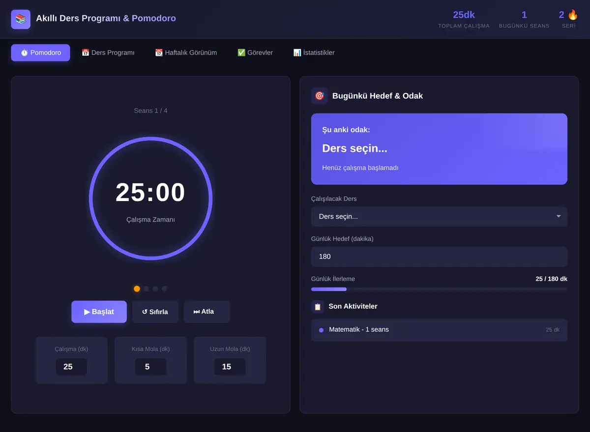 Akıllı Ders Programı & Pomodoro Zamanlayıcı ekran görüntüsü 3