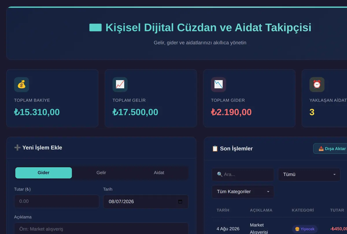 Kişisel Dijital Cüzdan ve Aidat Takipçisi ekran görüntüsü