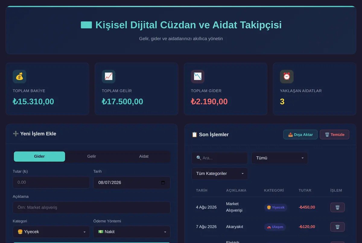 Kişisel Dijital Cüzdan ve Aidat Takipçisi ekran görüntüsü 2