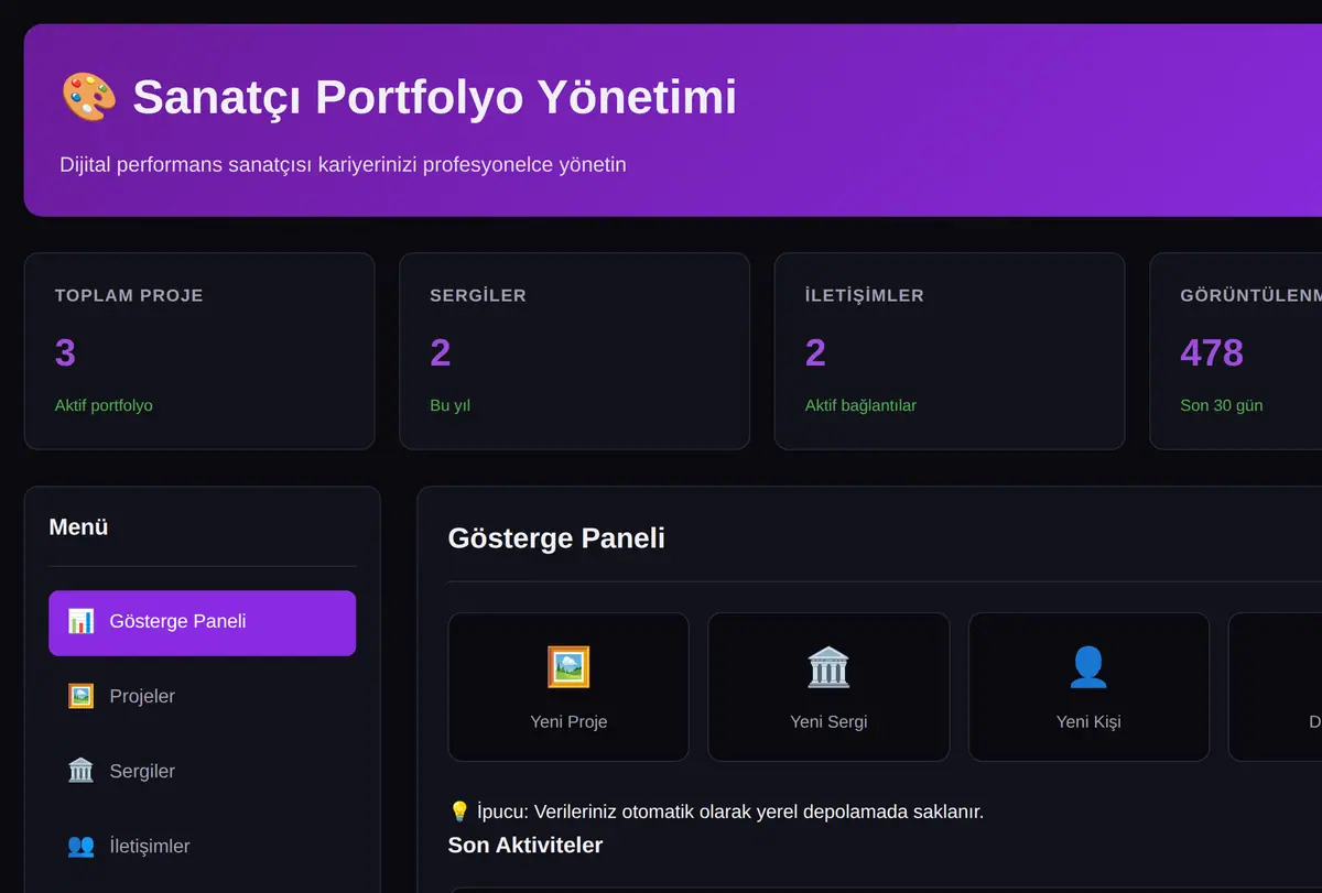 Sanatçı Portfolyo Yönetimi ekran görüntüsü