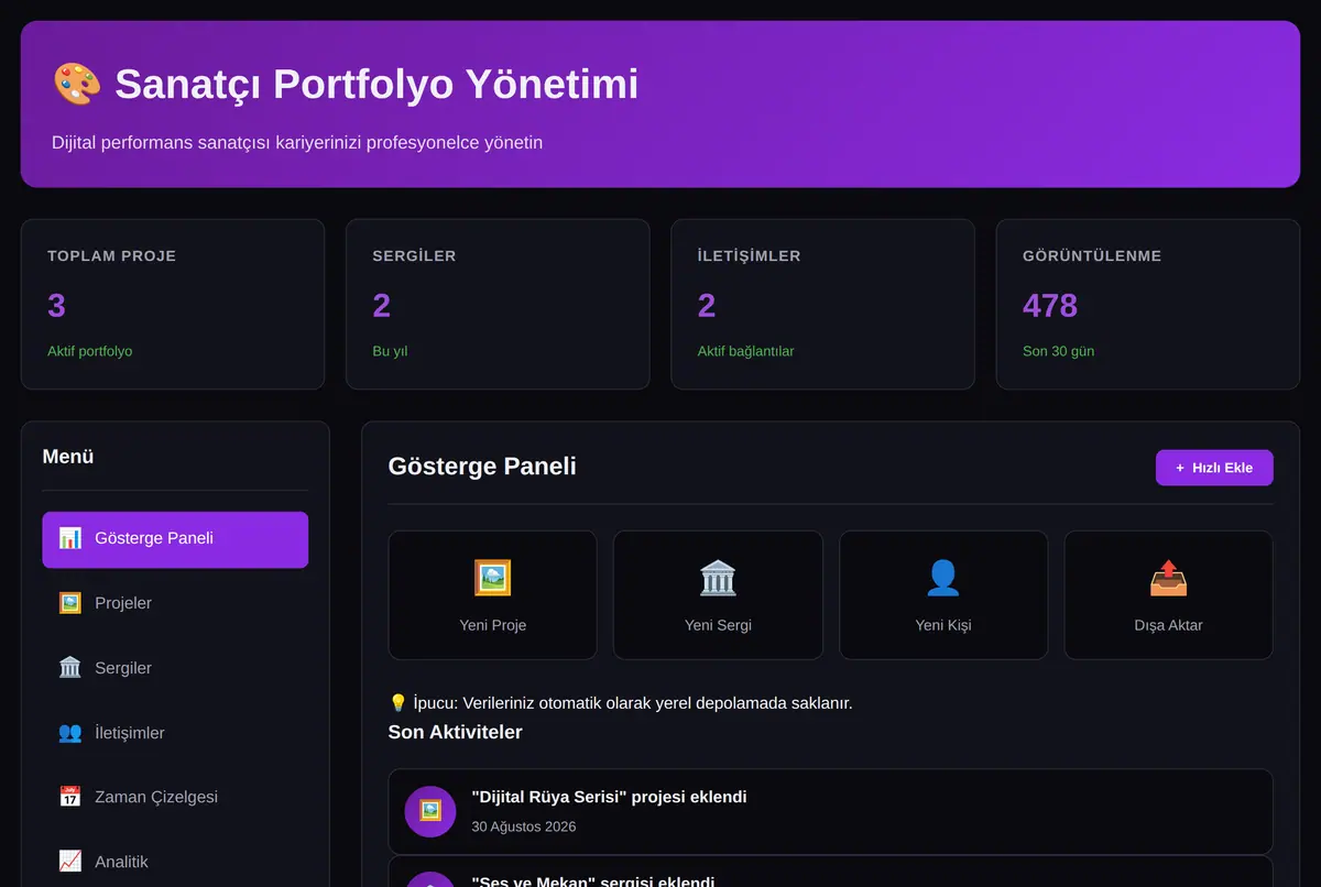 Sanatçı Portfolyo Yönetimi ekran görüntüsü 2