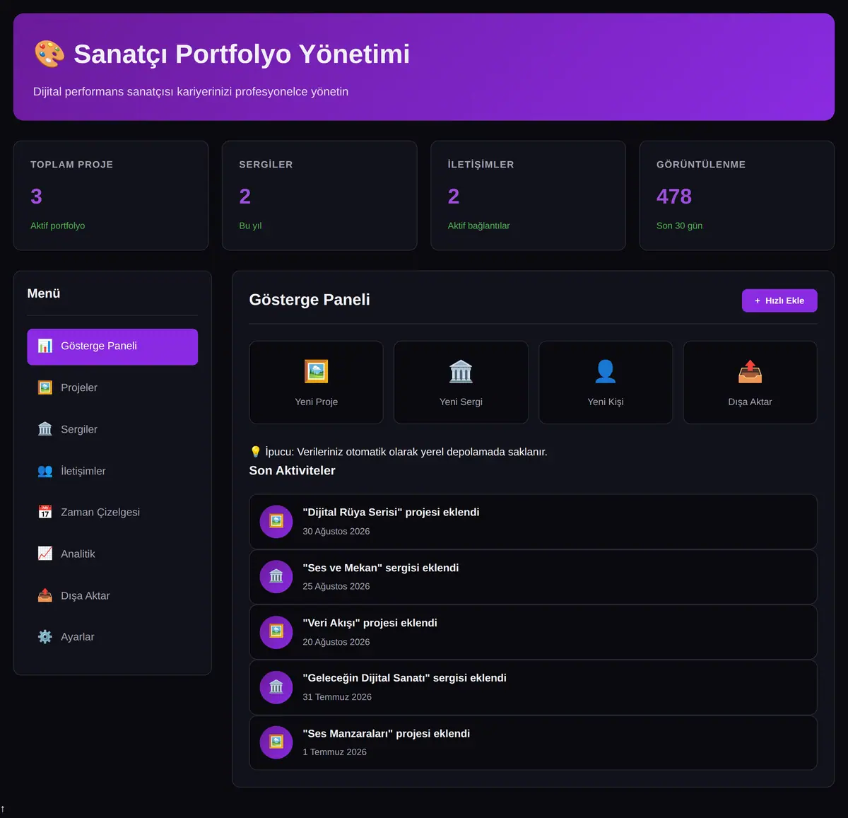Sanatçı Portfolyo Yönetimi ekran görüntüsü 3