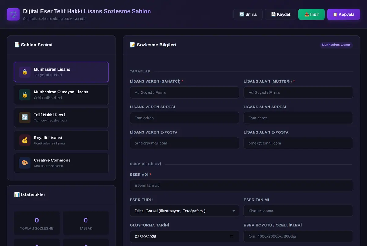 Dijital Eser Telif Hakki Lisans Sozlesme Sablon ekran görüntüsü 2