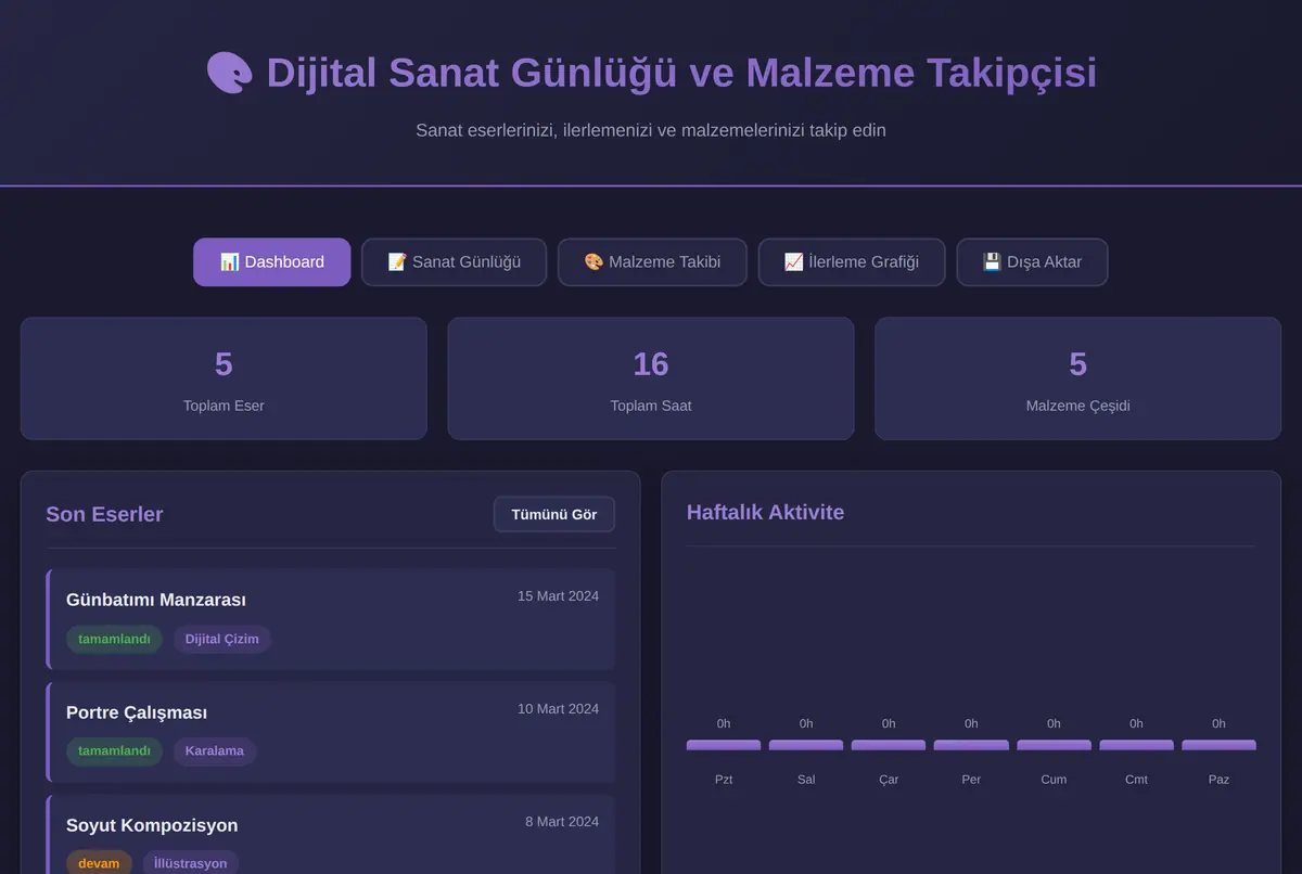 Dijital Sanat Günlüğü ve Malzeme Takipçisi ekran görüntüsü 2