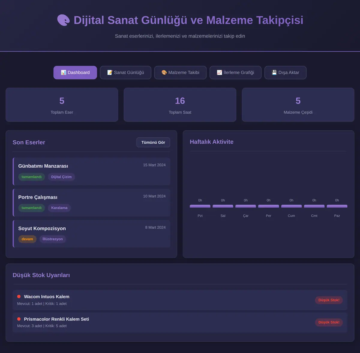 Dijital Sanat Günlüğü ve Malzeme Takipçisi ekran görüntüsü 3