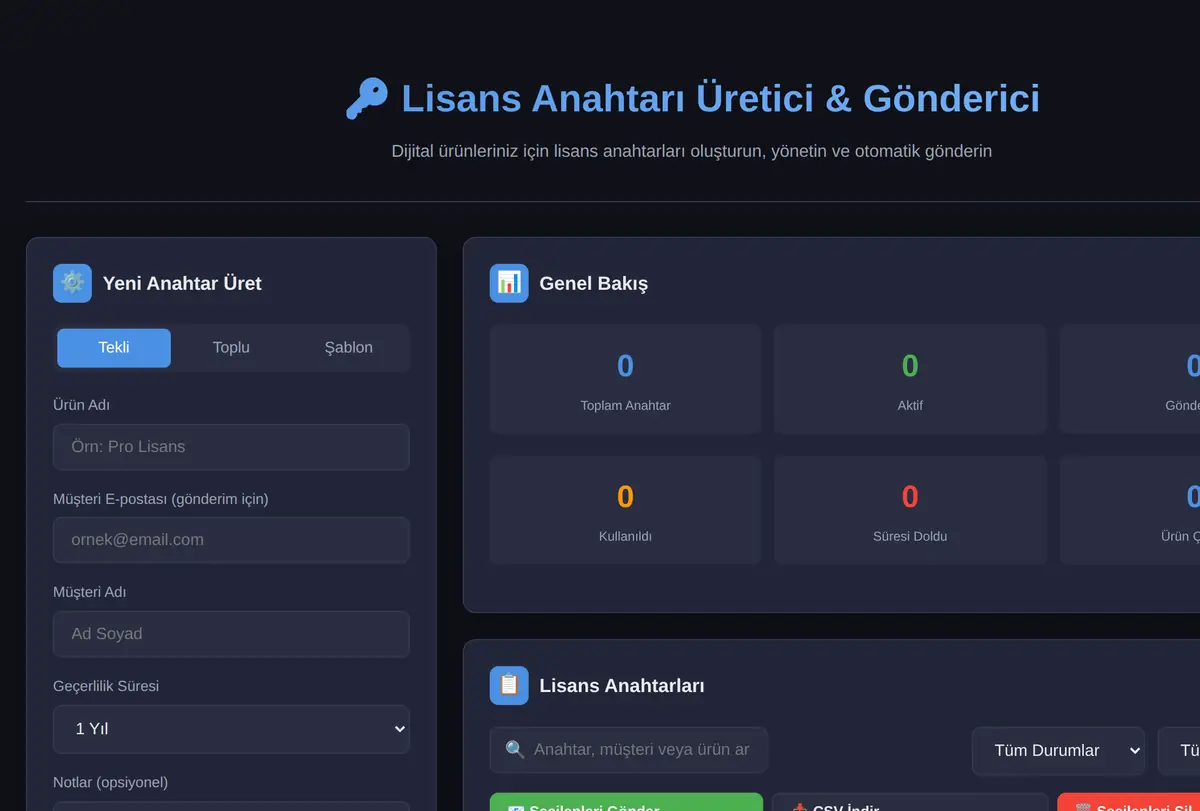 Lisans Anahtarı Üretici & Gönderici ekran görüntüsü