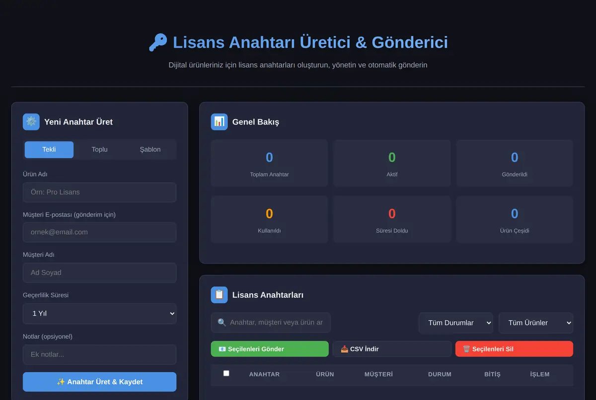 Lisans Anahtarı Üretici & Gönderici ekran görüntüsü 2
