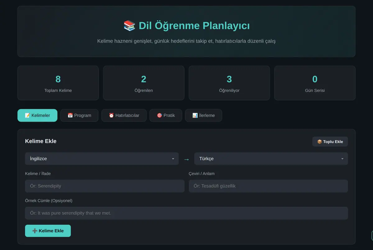 Kişisel Dil Öğrenme ve Kelime Hatırlatıcı Planlayıcı ekran görüntüsü 2