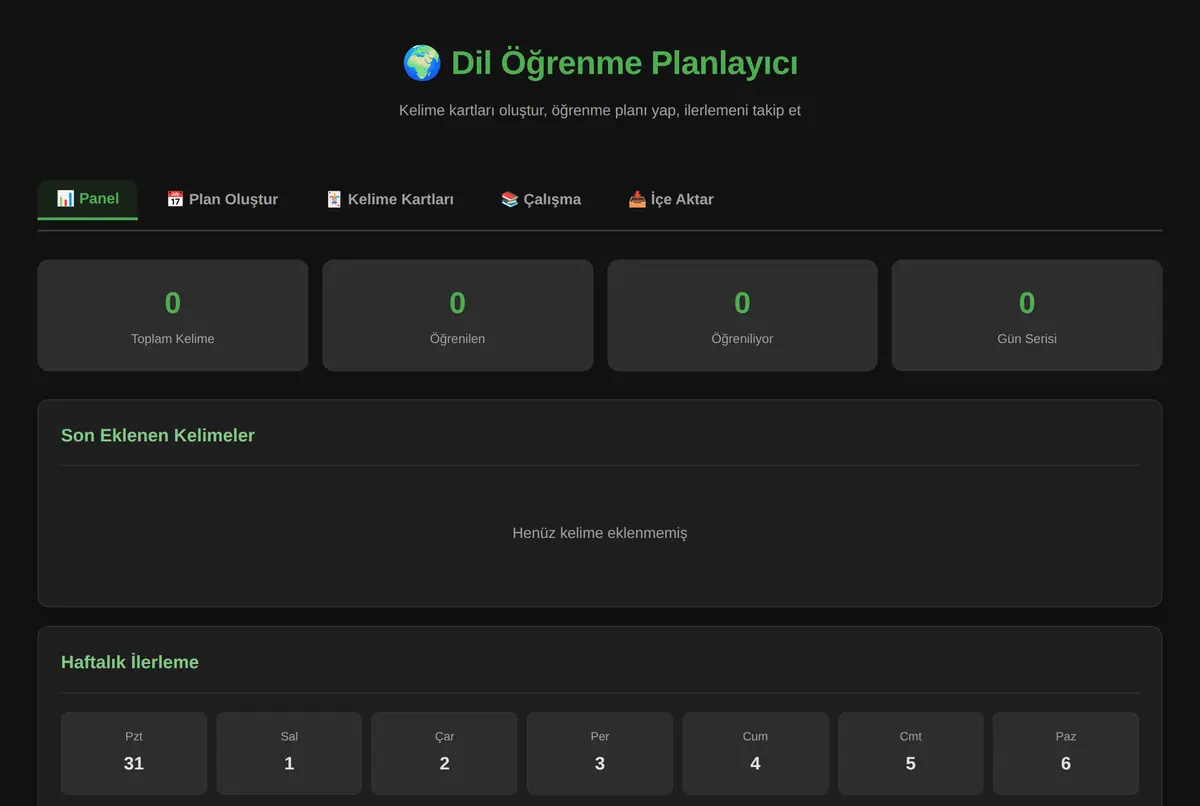 Kişisel Dil Öğrenme Planlayıcı ve Kelime Kartı ekran görüntüsü 2