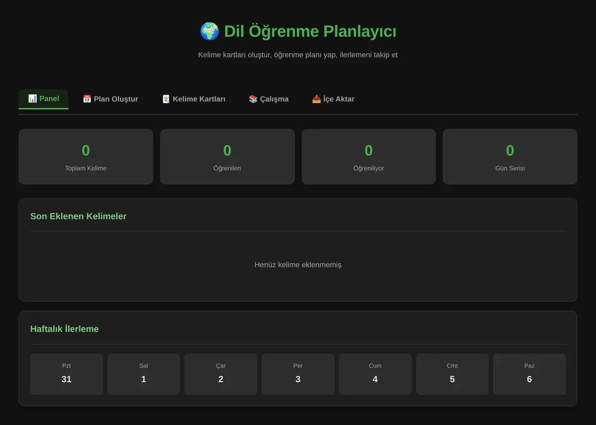 Kişisel Dil Öğrenme Planlayıcı ve Kelime Kartı ekran görüntüsü 3