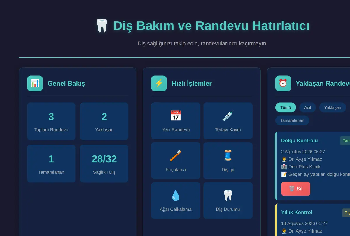 Diş Bakım ve Randevu Hatırlatıcı ekran görüntüsü