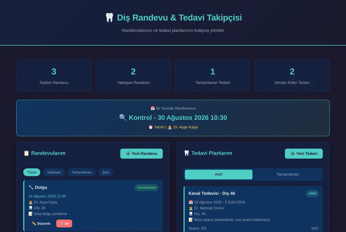 Kişisel Diş Randevu & Tedavi Planı Takipçisi ekran görüntüsü 2
