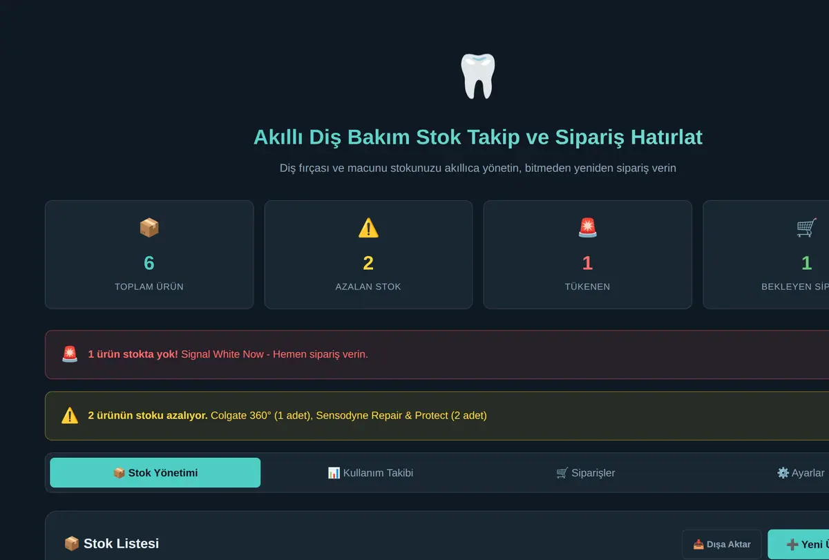 Akıllı Diş Bakım Stok Takip ve Sipariş Hatırlat ekran görüntüsü