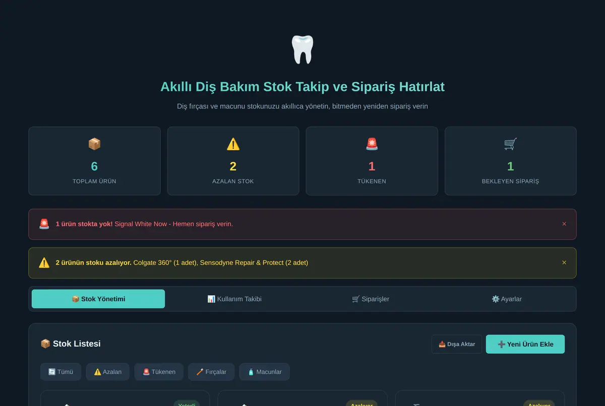 Akıllı Diş Bakım Stok Takip ve Sipariş Hatırlat ekran görüntüsü 2