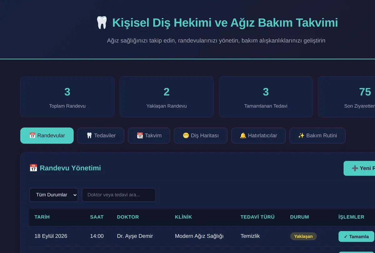 Kişisel Diş Hekimi ve Ağız Bakım Takvimi ekran görüntüsü
