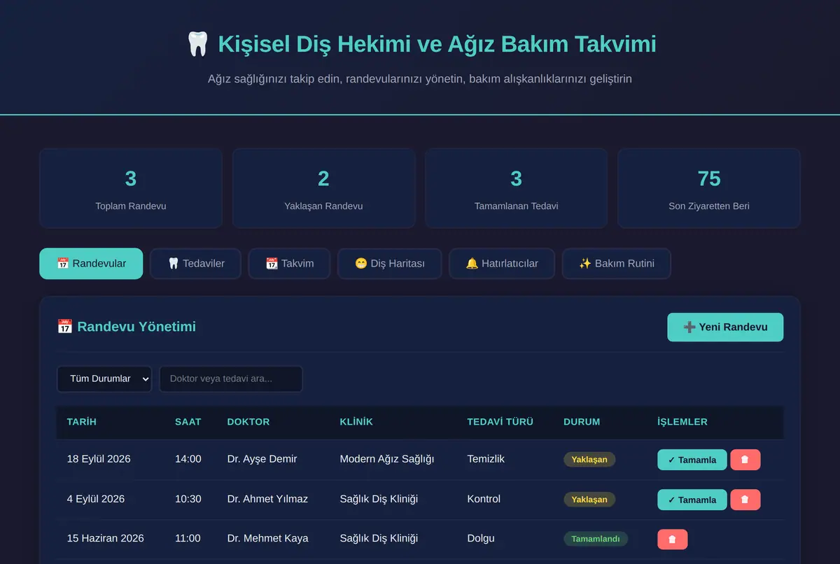 Kişisel Diş Hekimi ve Ağız Bakım Takvimi ekran görüntüsü 2