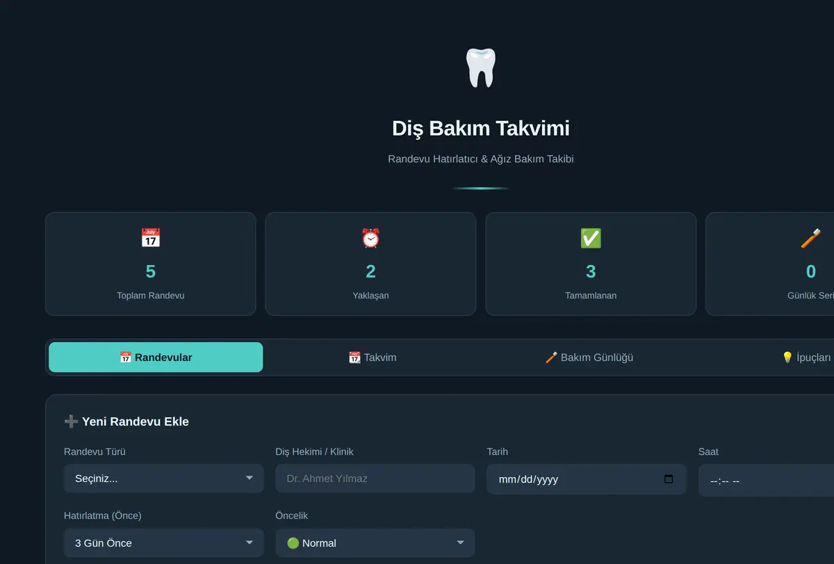Diş Bakım Takvimi & Randevu Hatırlatıcı ekran görüntüsü
