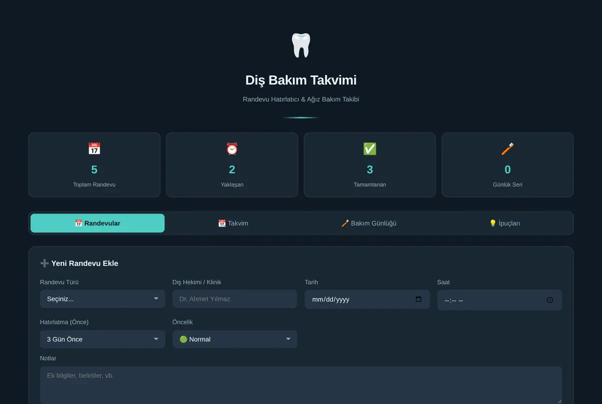 Diş Bakım Takvimi & Randevu Hatırlatıcı ekran görüntüsü 2